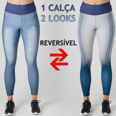 CALÇA LIVE LEGGING JEANS REVERSIBLE ACTIVE LIFE FEMININA - Azul CALÇA LIVE LEGGING JEANS REVERSIBLE ACTIVE LIFE FEMININA - Azul