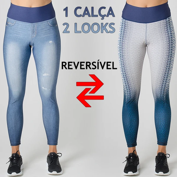 CALÇA LIVE LEGGING JEANS REVERSIBLE ACTIVE LIFE FEMININA - Azul CALÇA LIVE LEGGING JEANS REVERSIBLE ACTIVE LIFE FEMININA - Azul