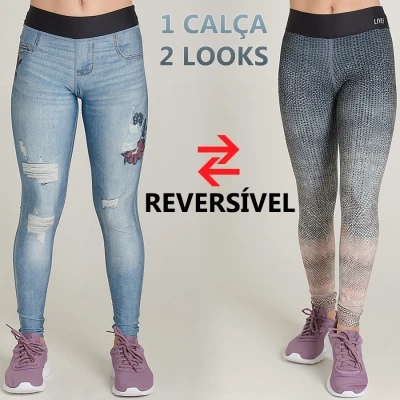 CALÇA LIVE LEGGING REVERSIBLE RUSH INFANTIL - Azul/preto