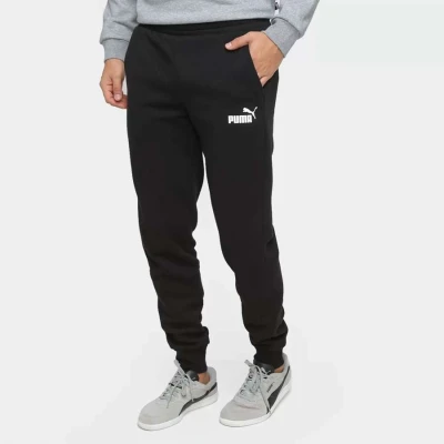 CALÇA MOLETOM PUMA ESSENTIALS SLIM FL MASCULINA - Preto