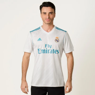 CAMISA ADIDAS REAL MADRID OFICIAL 1 2017/18 SEM NÚMERO - Branco/azul CAMISA ADIDAS REAL MADRID OFICIAL 1 2017/18 SEM NÚMERO - Branco/azul