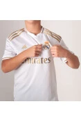 CAMISA ADIDAS REAL MADRID OFICIAL 1 2019/20 SEM NÚMERO INFANTIL - Branco/dourado CAMISA ADIDAS REAL MADRID OFICIAL 1 2019/20 SEM NÚMERO INFANTIL - Branco/dourado