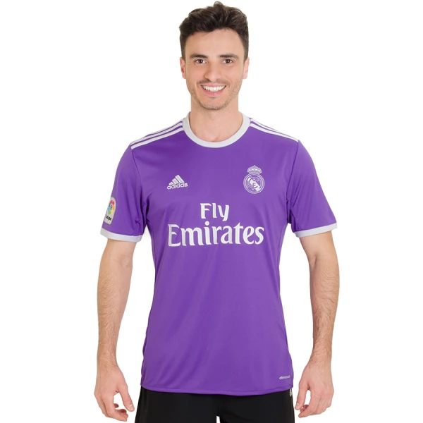 CAMISA ADIDAS REAL MADRID OFICIAL 2 2016/17 SEM NÚMERO - Lilas/branco