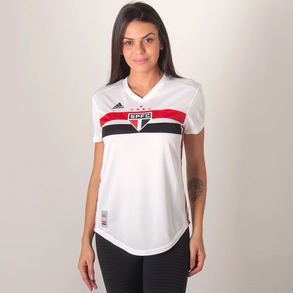 CAMISA ADIDAS SÃO PAULO OFICIAL 1 2019 SEM NÚMERO FEMININA - Branco/vermelho