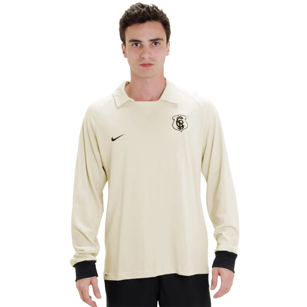 CAMISA CORINTHIANS NIKE POLO MANGA LONGA MASCULINA - Bege CAMISA CORINTHIANS NIKE POLO MANGA LONGA MASCULINA - Bege