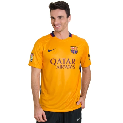 CAMISA NIKE BARCELONA OFICIAL 2 2015/16 SEM NÚMERO - Amarelo/marinho CAMISA NIKE BARCELONA OFICIAL 2 2015/16 SEM NÚMERO - Amarelo/marinho