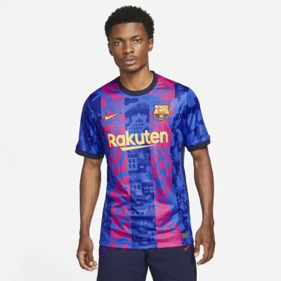 CAMISA NIKE BARCELONA OFICIAL III 2021/22 TORCEDOR - Azul/pink CAMISA NIKE BARCELONA OFICIAL III 2021/22 TORCEDOR - Azul/pink