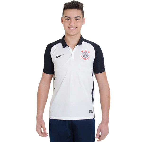 CAMISA NIKE CORINTHIANS OFICIAL 1 2015 SEM NÚMERO INFANTIL - Branco/preto