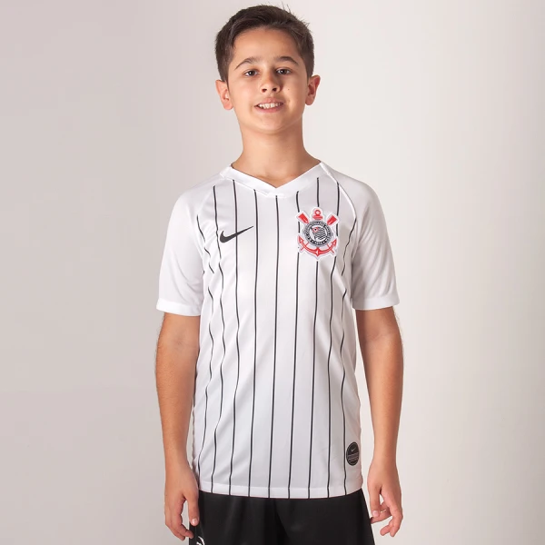 CAMISA NIKE CORINTHIANS OFICIAL 1 2019/20 SEM NÚMERO INFANTIL - Branco/preto