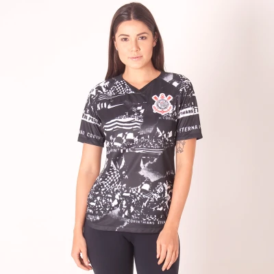 CAMISA NIKE CORINTHIANS OFICIAL 3 2019 INVASÕES TORCEDORA PRO FEMININA - Preto/branco