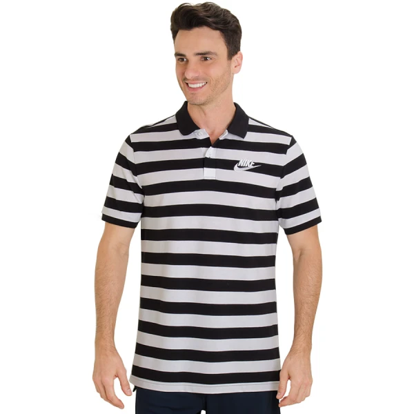 CAMISA NIKE NSW POLO PQ STRP BLD MASCULINA - Preto/branco