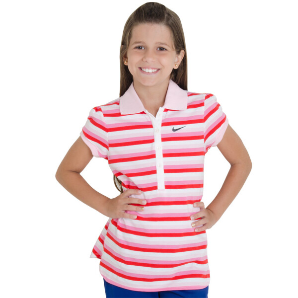 CAMISA NIKE RALLY STRIP POLO FEMININA INFANTIL - Branco/rosa