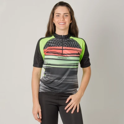 CAMISA POKER CICLISTA COM ZÍPER FEMININA - Preto/verde