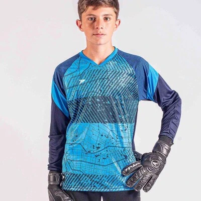CAMISA POKER GOLEIRO SUBLIMADA MANGA LONGA INFANTIL - Azul/preto
