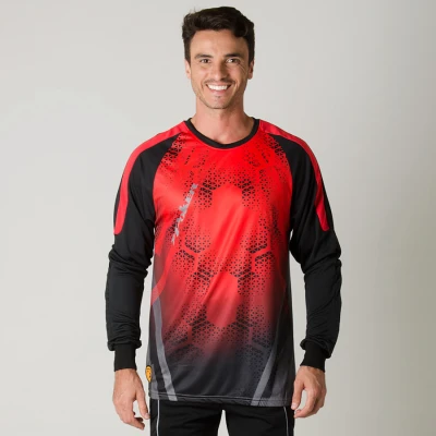 CAMISA POKER GOLEIRO SUBLIMAX BANK MANGA LONGA MASCULINA - Vermelho/preto