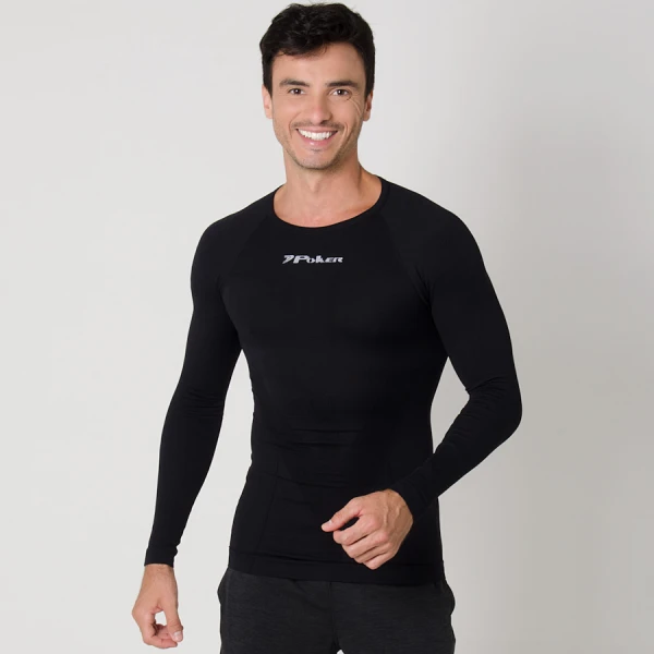 CAMISA POKER SKIN COMPRESSÃO X-RAY MANGA LONGA MASCULINA - Preto