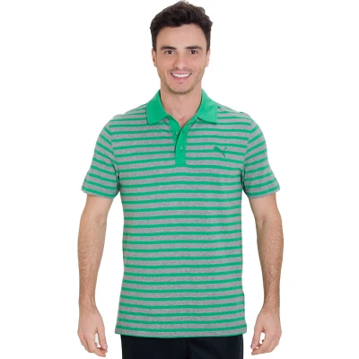 CAMISA PUMA ESS STRIPED JERSEY POLO MASCULINA - Verde/cinza