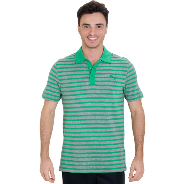 CAMISA PUMA ESS STRIPED JERSEY POLO MASCULINA - Verde/cinza