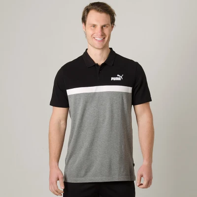 CAMISA PUMA POLO ESSENTIALS STRIPE MASCULINA - Preto/cinza