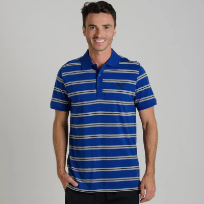 CAMISA PUMA POLO FUN STRIPE JERSEY MASCULINA - Azul/cinza