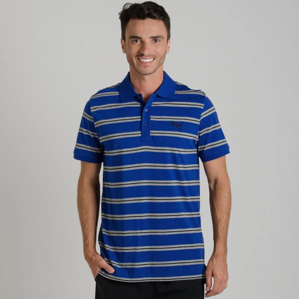 CAMISA PUMA POLO FUN STRIPE JERSEY MASCULINA - Azul/cinza
