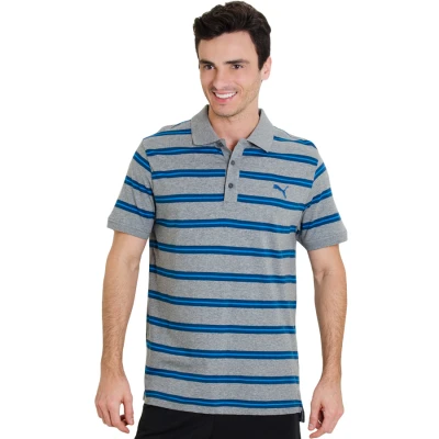 CAMISA PUMA POLO FUN STRIPE JERSEY MASCULINA - Cinza/marinho