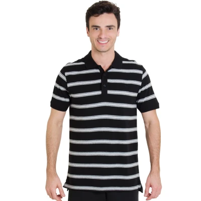 CAMISA PUMA POLO FUN STRIPE JERSEY MASCULINA - Preto/cinza