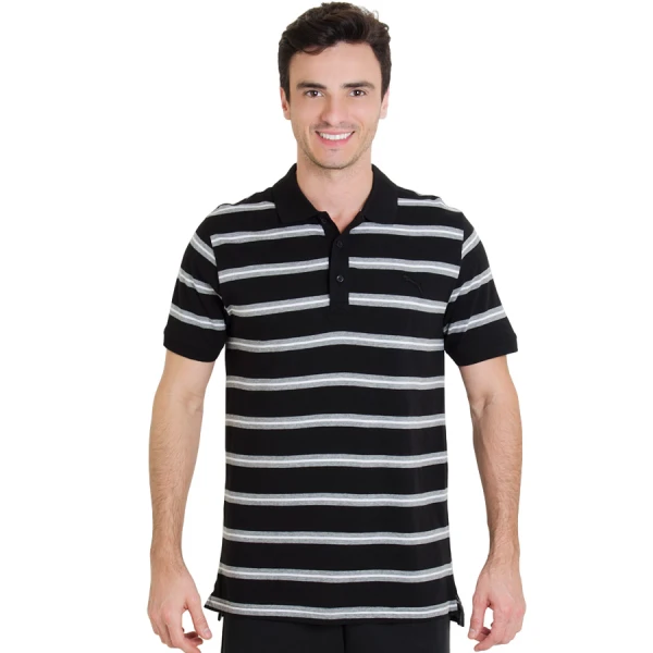 CAMISA PUMA POLO FUN STRIPE JERSEY MASCULINA - Preto/cinza