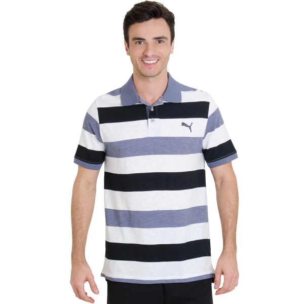 CAMISA PUMA POLO STYLE STRIPE MASCULINA - Preto/branco