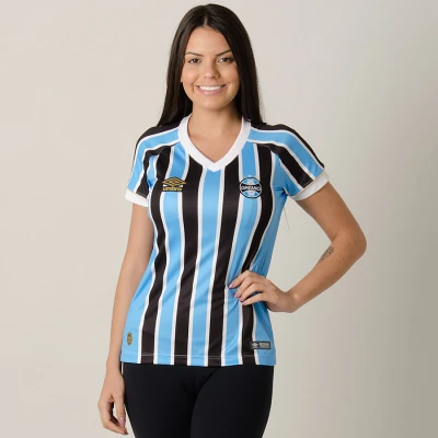 CAMISA UMBRO GRÊMIO OFICIAL 1 2018 SEM NÚMERO FEMININA - Azul/preto