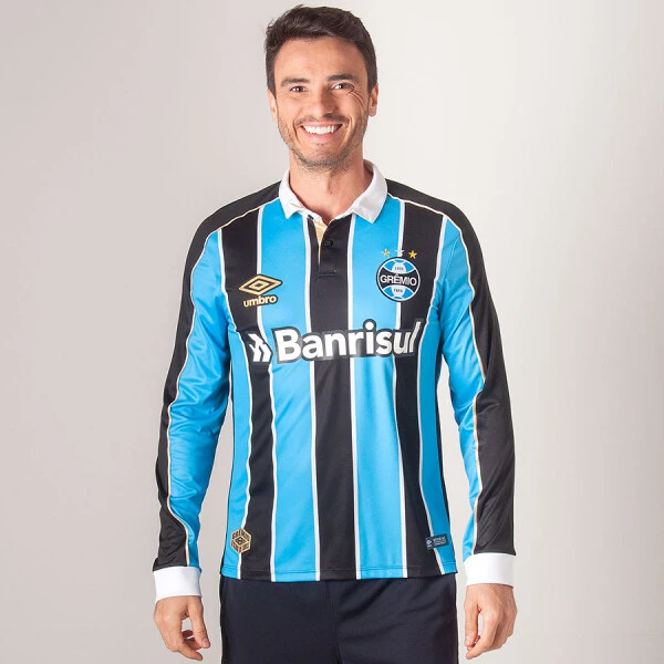 CAMISA UMBRO GRÊMIO OFICIAL 1 2019 MANGA LONGA SEM NÚMERO - Azul/preto CAMISA UMBRO GRÊMIO OFICIAL 1 2019 MANGA LONGA SEM NÚMERO - Azul/preto