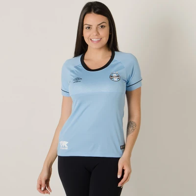 CAMISA UMBRO GRÊMIO OFICIAL CHARRUA 2018 SEM NÚMERO FEMININA - Azul celeste/preto