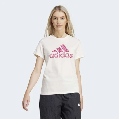 CAMISETA ADIDAS ANIMAL PRINT FEMININA - Bege/rosa CAMISETA ADIDAS ANIMAL PRINT FEMININA - Bege/rosa