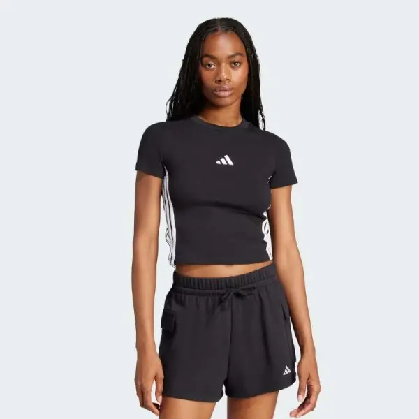 CAMISETA ADIDAS BABY LOOK ESS 3S SLIM FEMININA - Preto/branco
