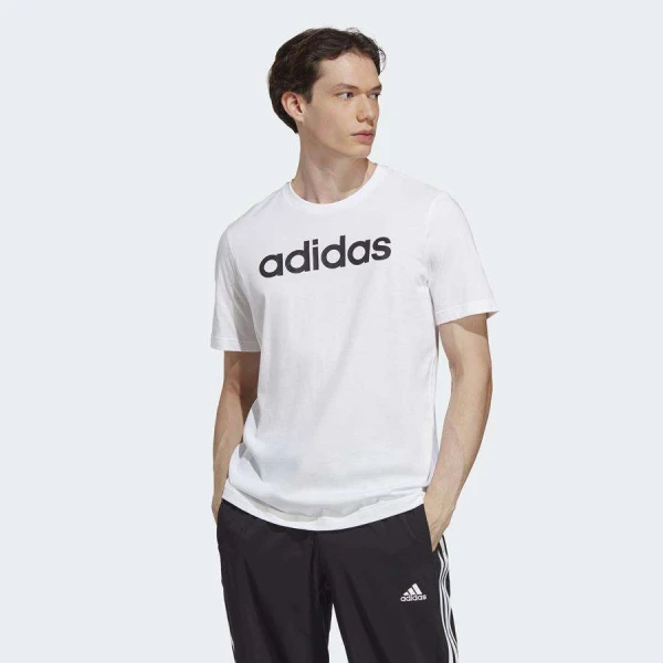 CAMISETA ADIDAS ESSENTIALS LINEAR EMBROIDERED LOGO MASCULINA - Branco/preto