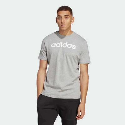 CAMISETA ADIDAS ESSENTIALS LINEAR EMBROIDERED LOGO MASCULINA - Cinza/branco