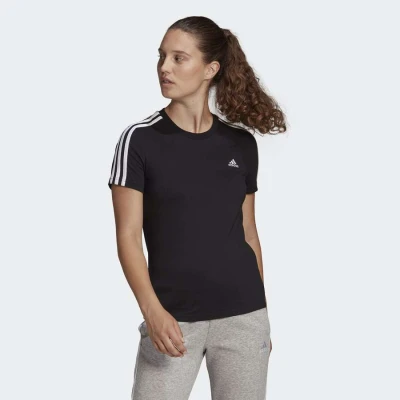 CAMISETA ADIDAS ESSENTIALS SLIM 3-STRIPES FEMININA - Preto CAMISETA ADIDAS ESSENTIALS SLIM 3-STRIPES FEMININA - Preto