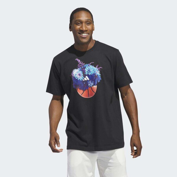 CAMISETA ADIDAS ESTAMPADA FLORAL HOOPS MASCULINA - Preto