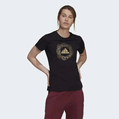 CAMISETA ADIDAS ESTAMPADA FOIL MANDALA FEMININA - Preto/dourado CAMISETA ADIDAS ESTAMPADA FOIL MANDALA FEMININA - Preto/dourado