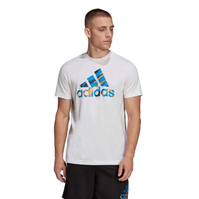 CAMISETA ADIDAS LOGO CAMUFLADO MASCULINA - Branco/azul CAMISETA ADIDAS LOGO CAMUFLADO MASCULINA - Branco/azul