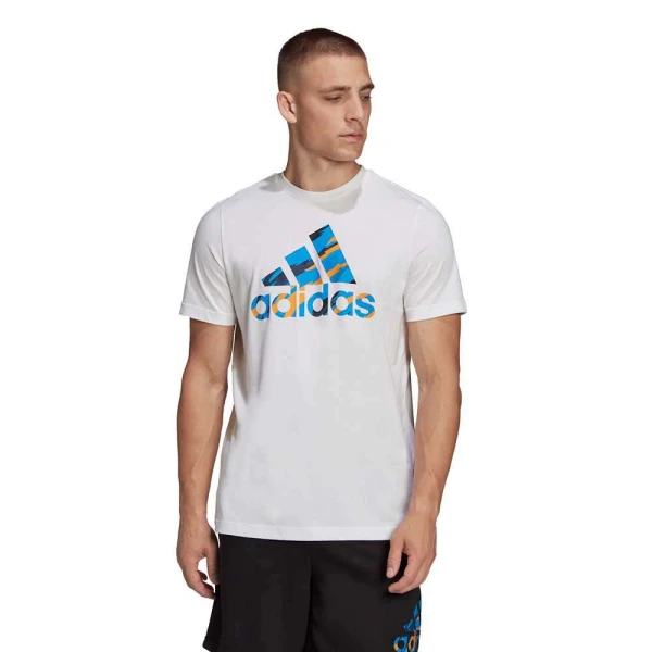CAMISETA ADIDAS LOGO CAMUFLADO MASCULINA - Branco/azul CAMISETA ADIDAS LOGO CAMUFLADO MASCULINA - Branco/azul