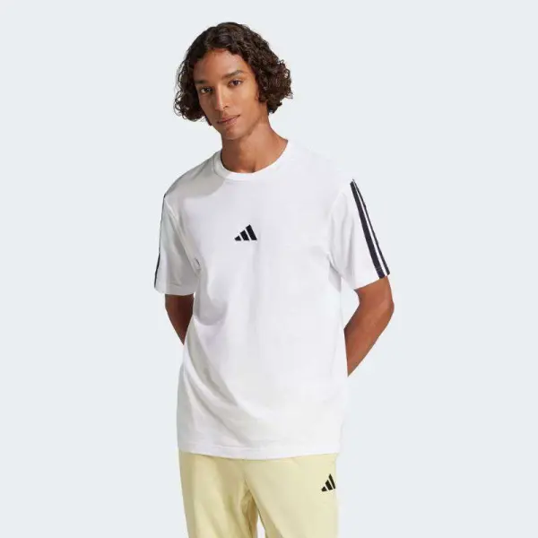 CAMISETA ADIDAS SIMPLES ESSENTIALS 3 LISTRAS MASCULINA - Branco/preto