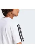 CAMISETA ADIDAS SIMPLES ESSENTIALS 3 LISTRAS MASCULINA - Branco/preto
