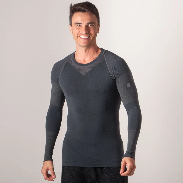 CAMISETA ASICS COMPRESSÃO LEGENDS SEAMLESS MANGA LONGA MASCULINA - Chumbo