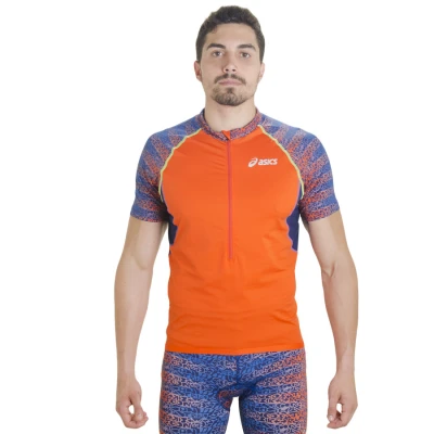 CAMISETA ASICS NEW BIKE SS RUNNING MASCULINA - Laranja/azul