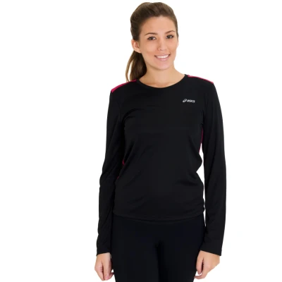 CAMISETA ASICS SPORTS MESH LS MANGA LONGA FEMININA - Preto/pink