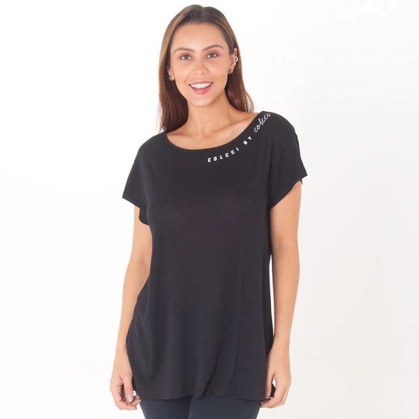 CAMISETA COLCCI GOLA CANOA FEMININA - Preto