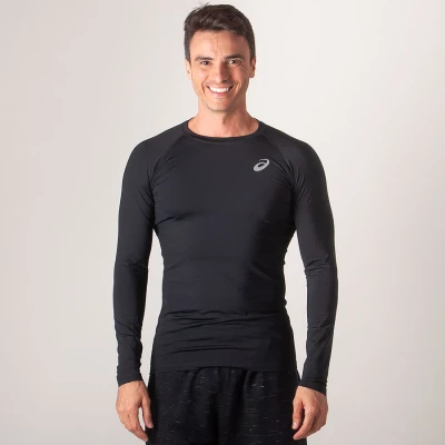 CAMISETA COMPRESSÃO ASICS BASELAYER LS TOP MANGA LONGA MASCULINA - Preto CAMISETA COMPRESSÃO ASICS BASELAYER LS TOP MANGA LONGA MASCULINA - Preto