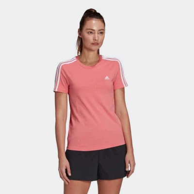 CAMISETA ESSENTIALS SLIM 3-STRIPES ADIDAS FEMININA - Rosa CAMISETA ESSENTIALS SLIM 3-STRIPES ADIDAS FEMININA - Rosa