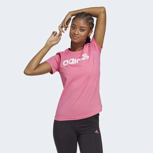CAMISETA ESSENTIALS SLIM LOGO ADIDAS FEMININA - Pink/branco